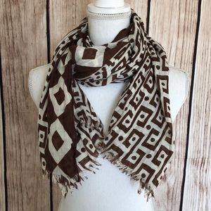 Brown and Cream Scarf w/Modern Geometric Pattern